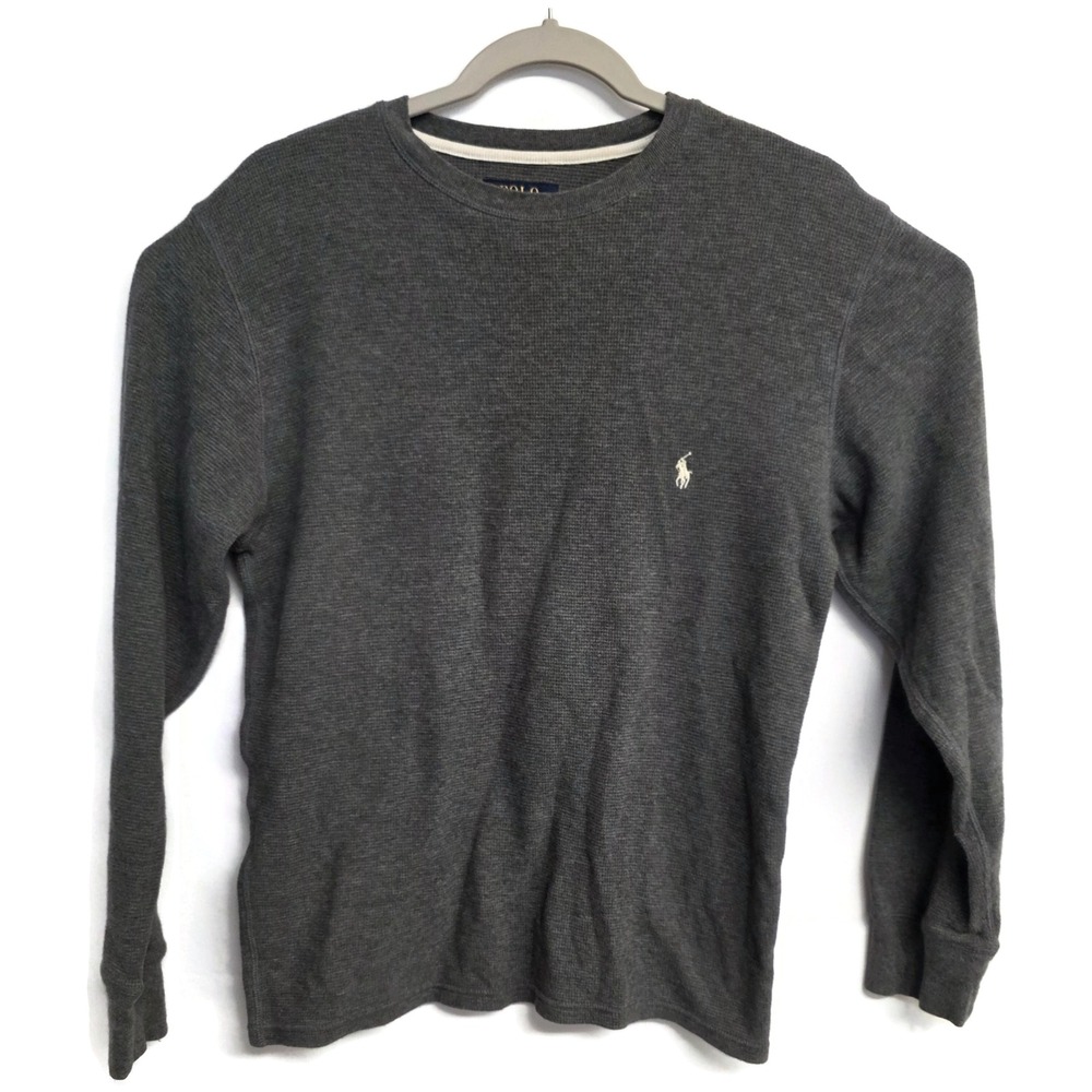 Polo Ralph Lauren Mens Gray Waffle Knit Thermal Long Sleeve Shirt Small